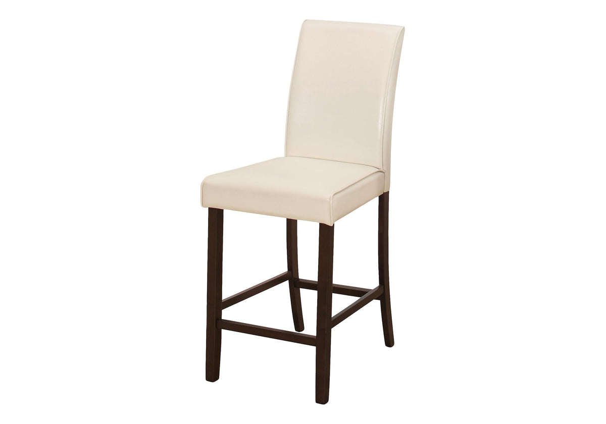 Monarch Specialties 1903, Set of 2, Counter Height, Upholstered, Kitchen, Room, Pu Leather Look, Wood Legs, Beige, Brown, Transitional Dining Chair, 17.75' L x 22.5' W x 40' H, Ivory