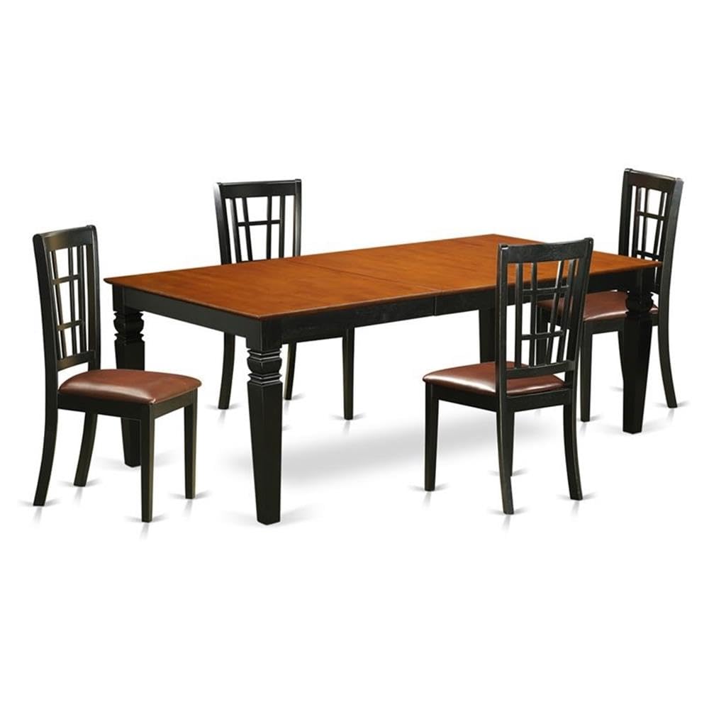 East West Furniture LGNI5-BCH-LC Logan 5 Piece Set Includes a Rectangle Dining Table with Butterfly Leaf and 4 Faux Leather Kitchen Room Chairs, 42x84 Inch, Black & Cherry