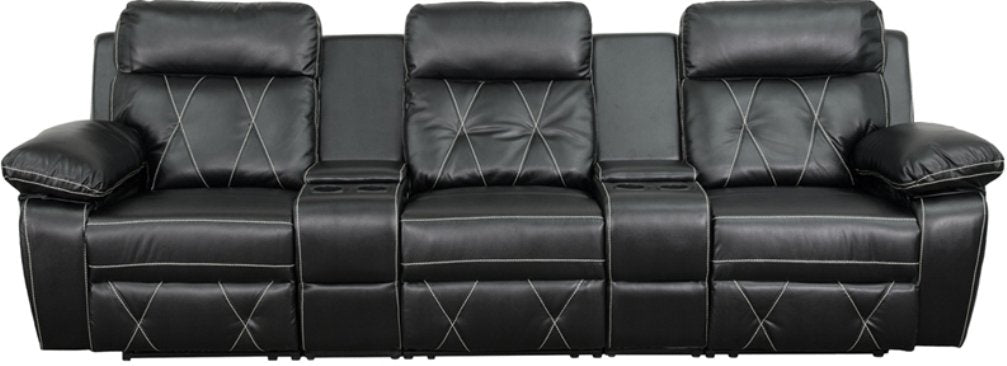 Flash Furniture Reel Comfort Series 2-Seat Reclining Black LeatherSoft Theater Seating Unit with Straight Cup Holders