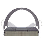 vidaXL - Double Sun Lounger with Adjustable Canopy and Cushions, Poly Rattan, Weather-Resistant, Steel Frame, Gray and Dark Gray, for Patio/Garden/Poolside