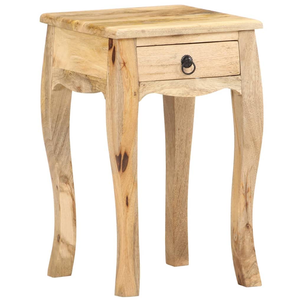 vidaXL Solid Mango Wood Bed Cabinet - Rustic Style No-Assembly Side Table with One Drawer