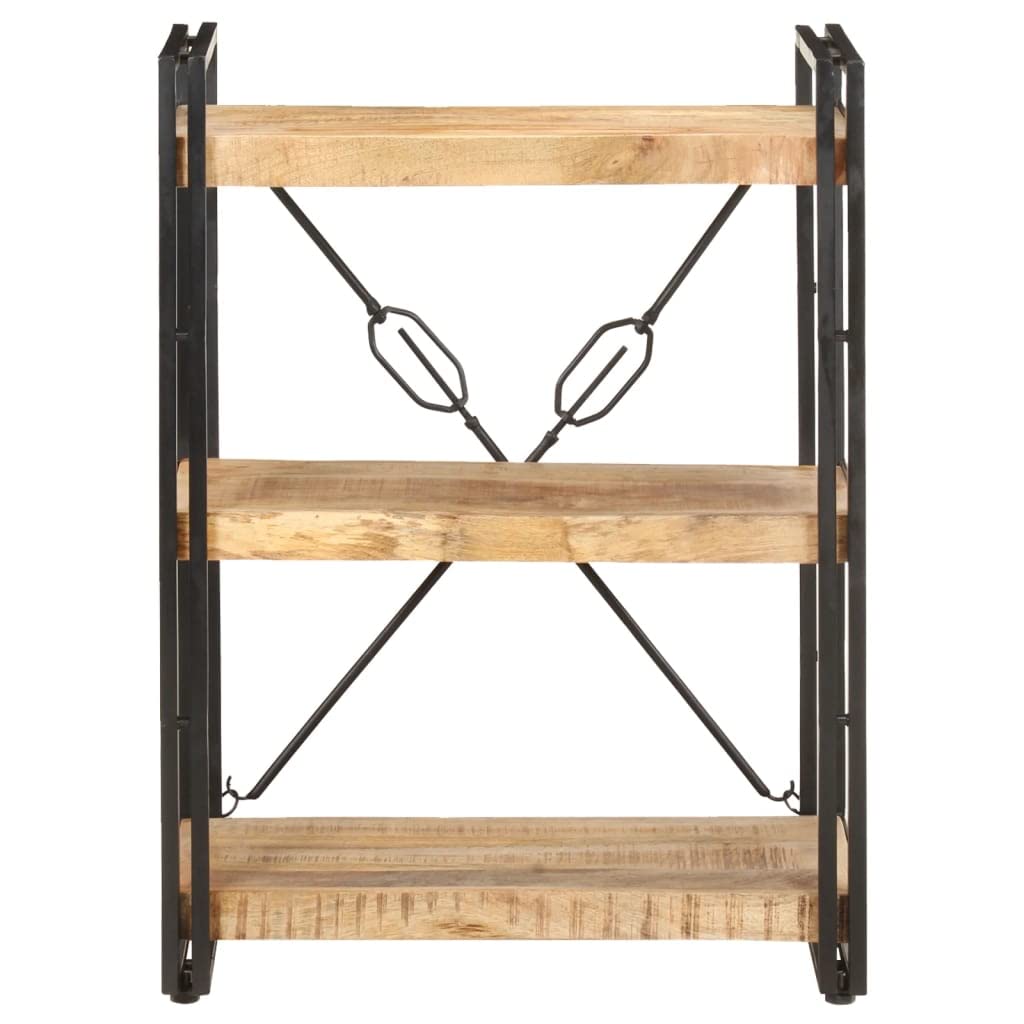 vidaXL 3-Tier Industrial Style Bookcase Made from Solid Mango Wood and Powder-Coated Steel Frame, Suitable for Home or Office Use, Space-Saving Bookshelf with Retro Design - Brown