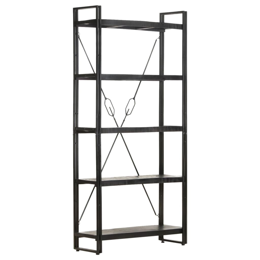 vidaXL Industrial Style 5-Tier Bookcase - Black Stained Solid Mango Wood and Sturdy Powder-Coated Steel Frame - House Decor and Storage Solution