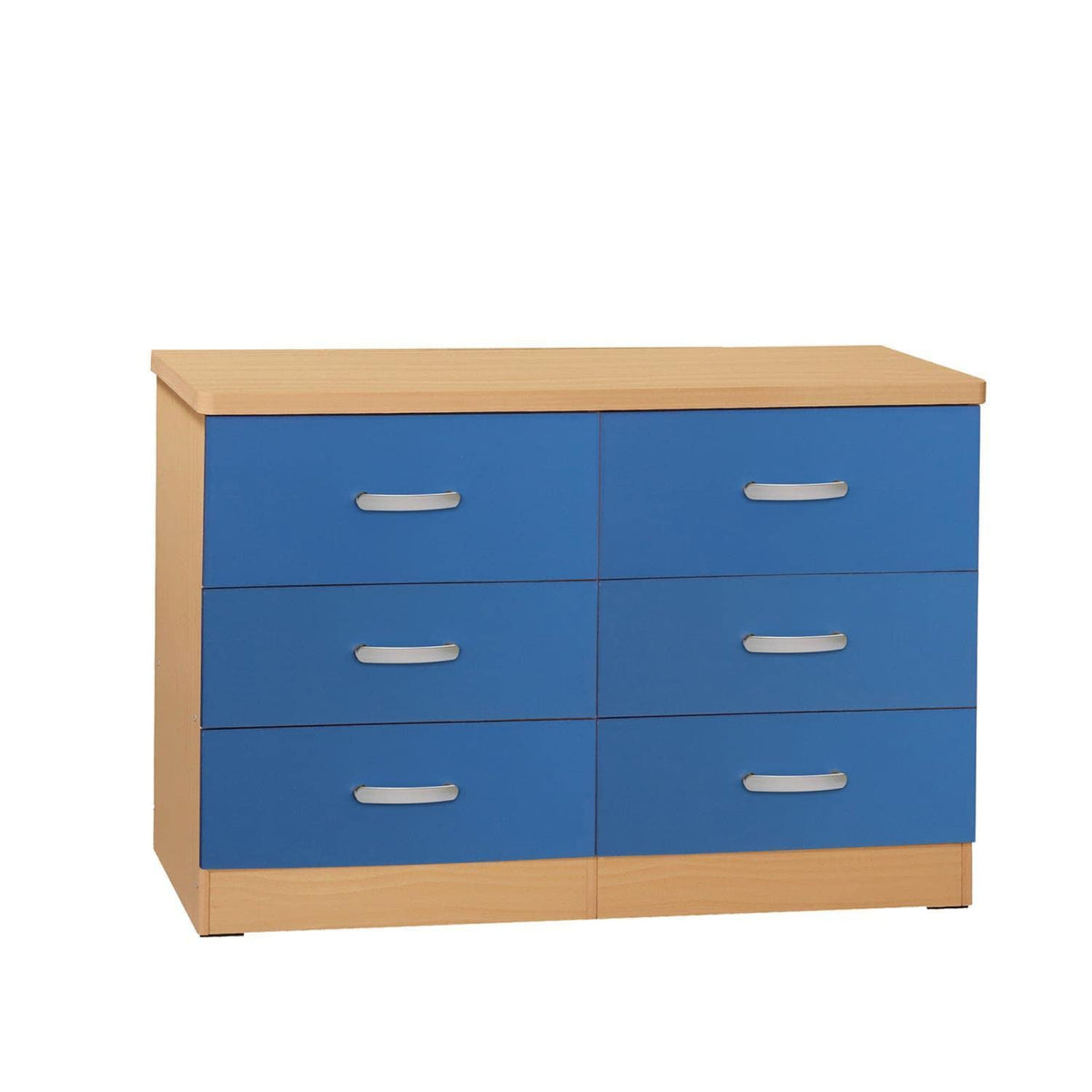 Better Home Products DD & PAM 6 Drawer Engineered Wood Dresser in Beech and Blue, 16 Inch D x 48 Inch W x 31 Inch H