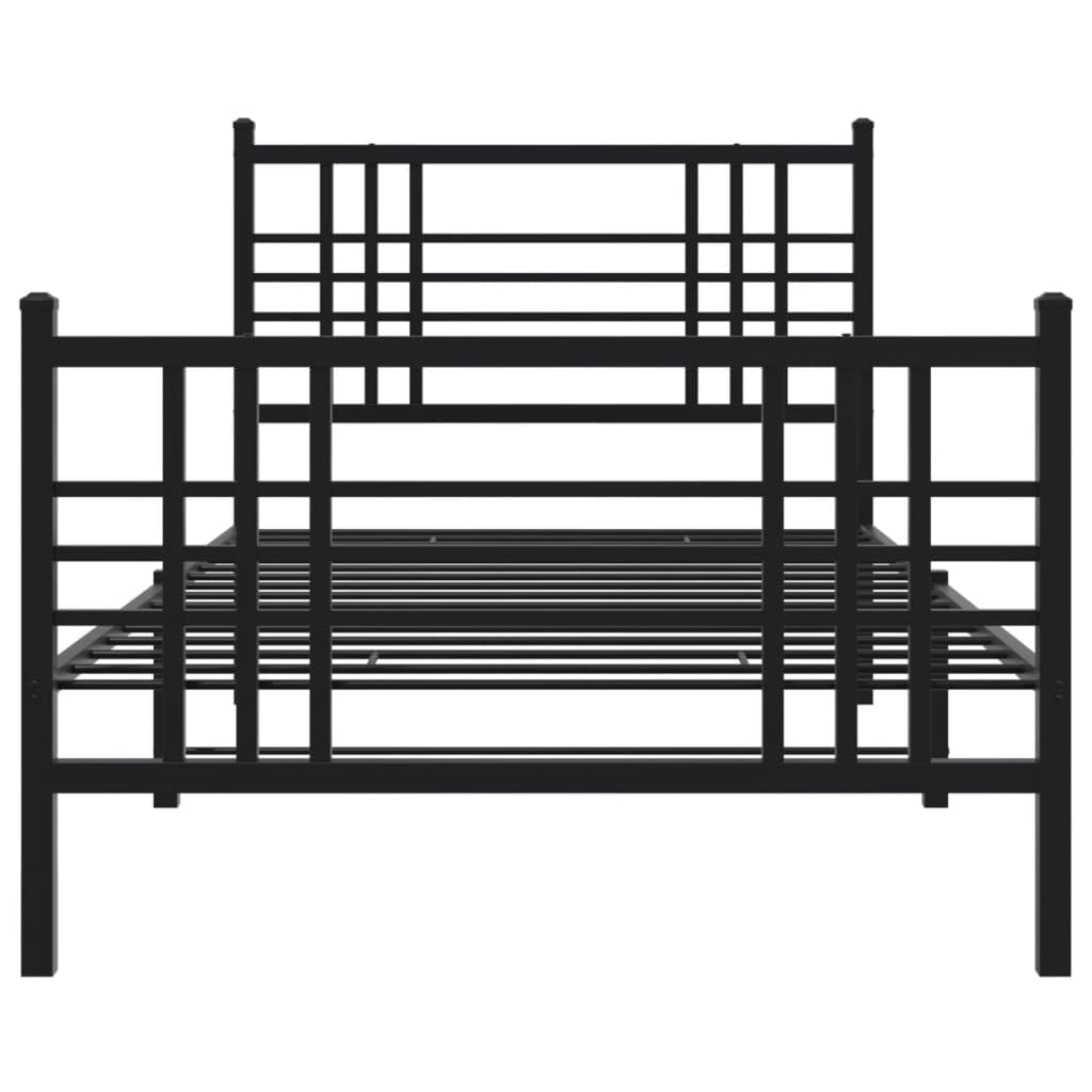 vidaXL Single Metal Bed Frame - Black, Steel Construction, Central Leg Support, Headboard, Footboard, Underbed Storage Space