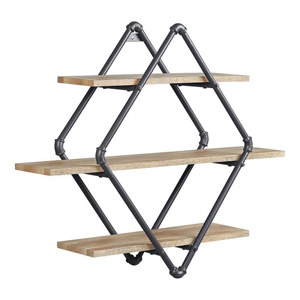 Acme Brantley Wall Rack with 3 Wooden Shelves in Oak and Sandy Black