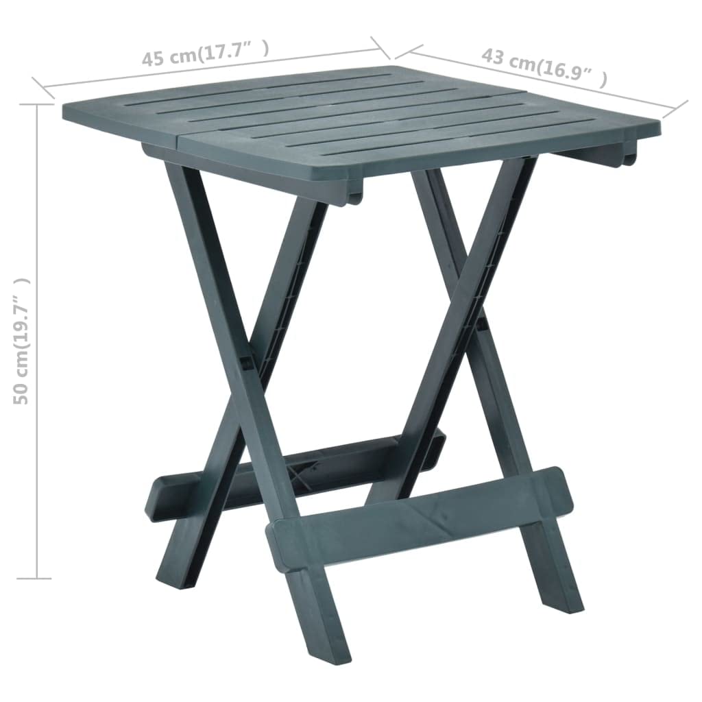 vidaXL Foldable Patio Table - Green, Weather-Resistant Plastic - Slatted Design, 17.7"x16.9"x19.7", Perfect for Patio, Deck