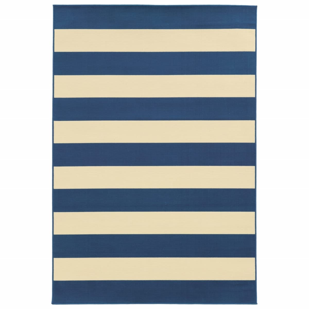 HomeRoots Polypropylene 5’x8’ Blue and Ivory Striped Indoor Outdoor Area Rug