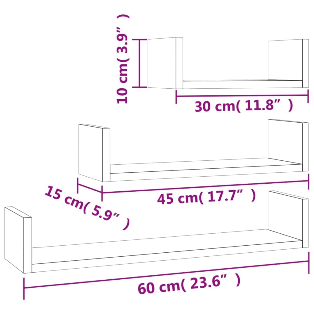 vidaXL Wall Shelves 3 Pcs, Floating Shelves, Display Shelves, Wall Mounted Shelves for Book DVD Photo Frame Trophy Display, Modern, Concrete Gray