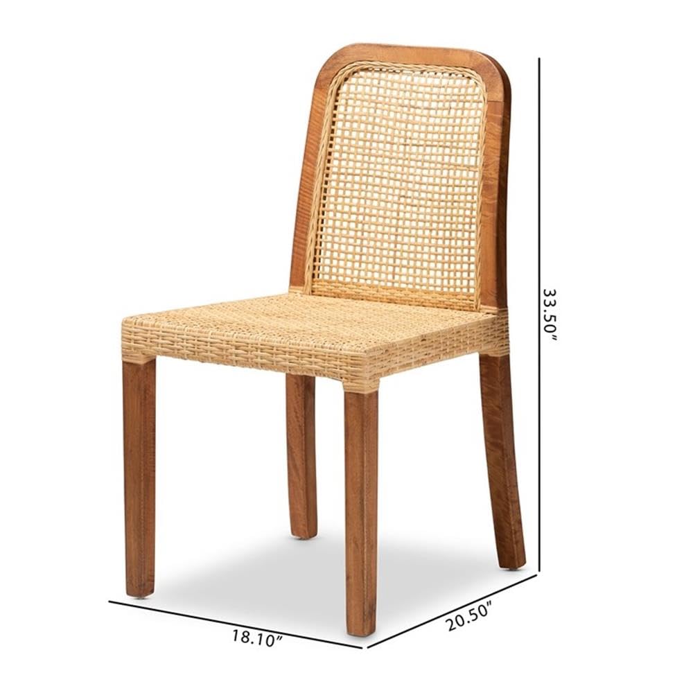 Baxton Studio Caspia Modern Brown Wood and Rattan 2-Piece Dining Chair Set