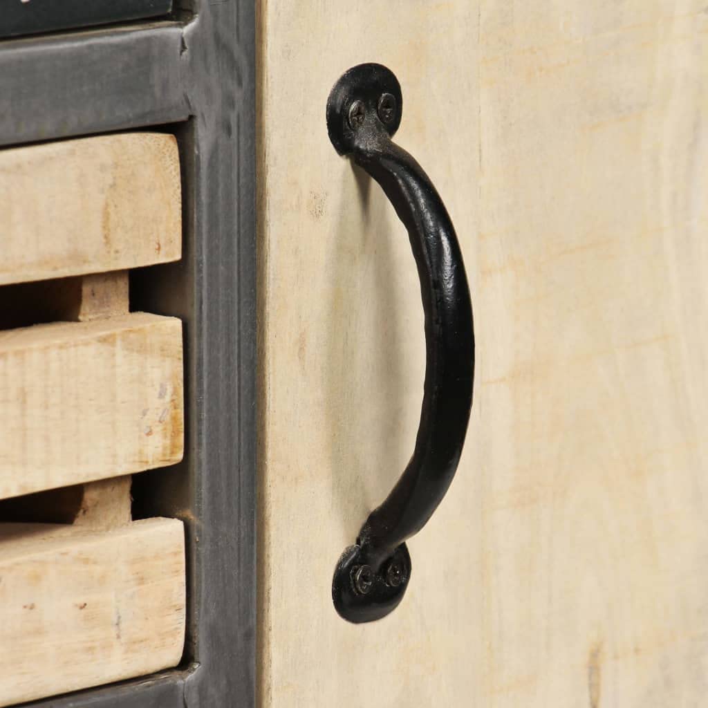 vidaXL Solid Mango Wood Sideboard Storage Cabinet Side Table Door Cabinet Rustic Industrial Style Living Room Furniture Stable Sturdy Steel