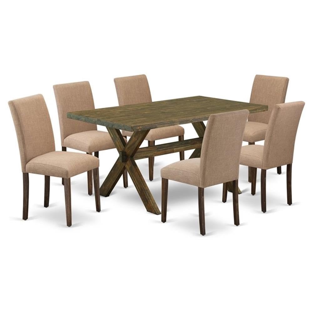 East West Furniture X776Ab747-7 7 Piece Dinette Set Consist Of A Rectangle Dining Room Table With X-Legs And 6 Light Sable Linen Fabric Upholstered Chairs, 36X60 Inch, Multi-Color