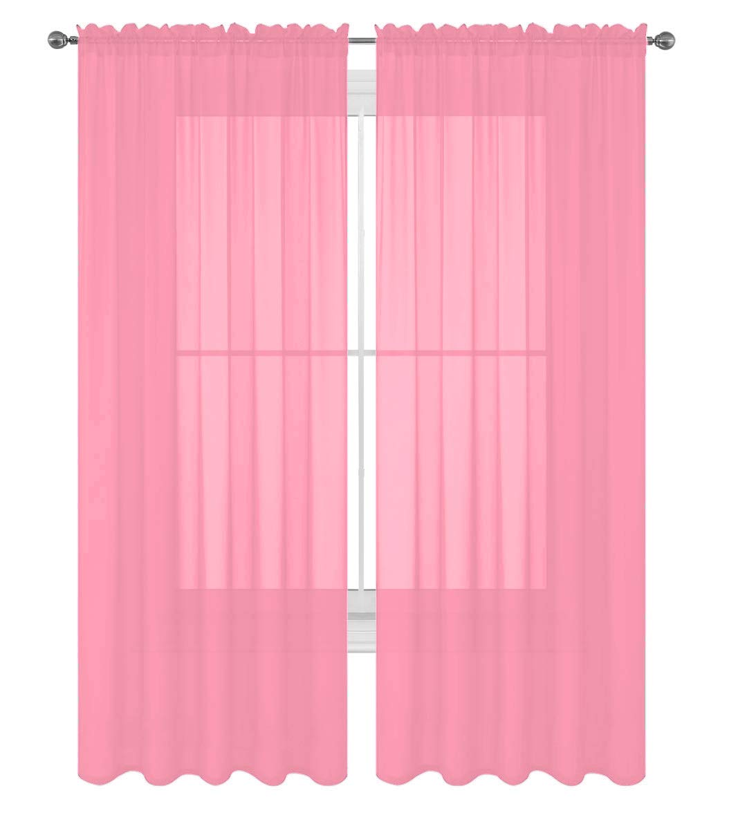Decotex 2 Piece Solid Elegant Sheer Curtains Fully Stitched Panels Window Treatment Drape (54' X 95', Light Pink)
