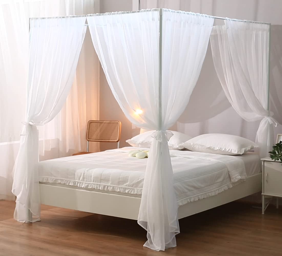 Wanfaso White Canopy Bed Curtain For Queen Bed, Soft Bed Canopy Scarf For Girls Adults (Full/Queen, White)