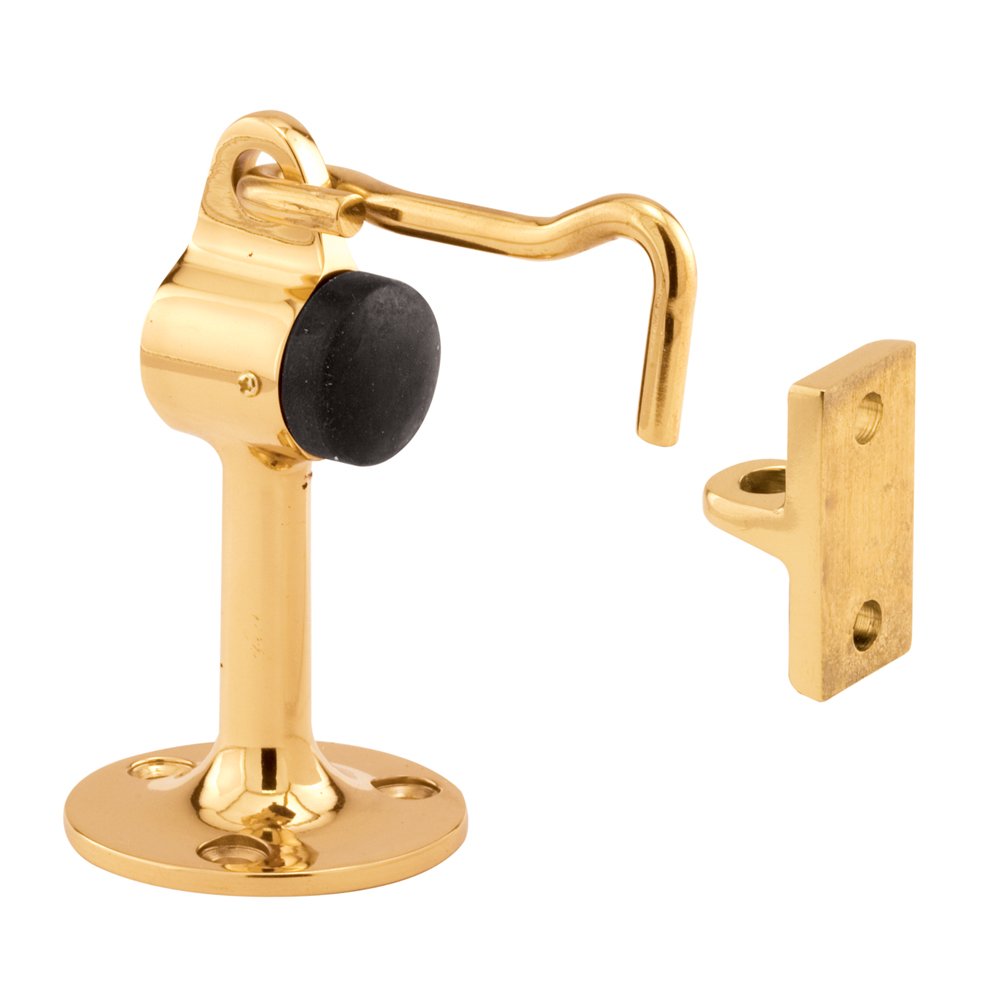 Prime-Line J 4601 3-3/8 In. Polished, Solid Brass, Door Stop With Holder (Single Pack)