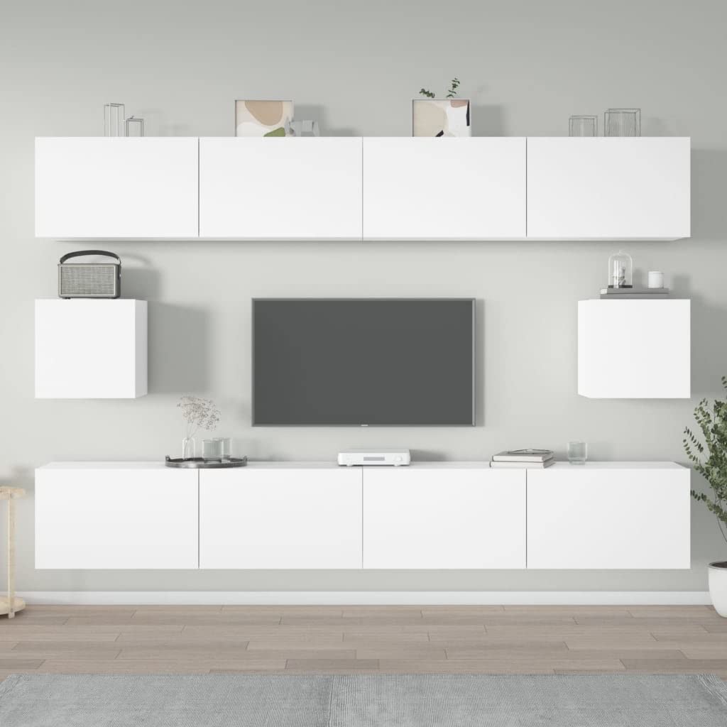 vidaXL TV Cabinet Set 6 Piece Home Indoor Entertainment Center Console HiFi Cabinet TV Stand Media Unit Furniture White Engineered Wood