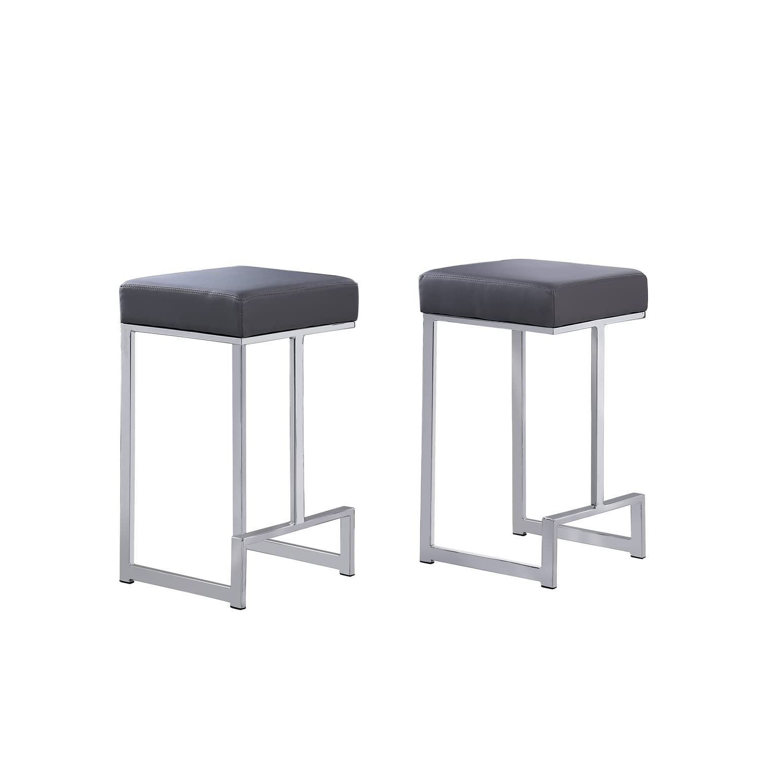 Best Master Furniture Dorrington Faux Leather Backless Counter Height Stool in Gray/Silver (Set of 2)