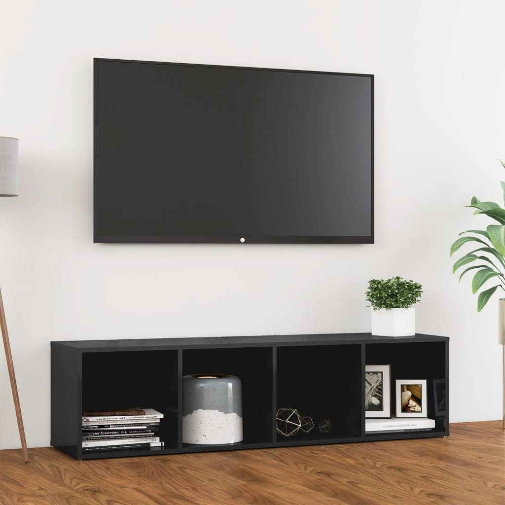 vidaXL TV Cabinet High Gloss Gray 56.1&quot;x13.8&quot;x14.4&quot; Chipboard