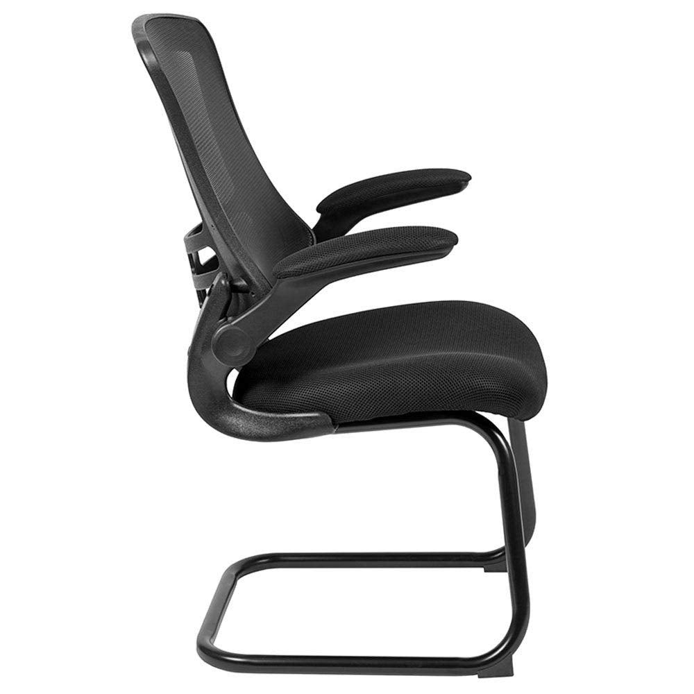 Flash Furniture Kelista Black Mesh Sled Base Side Reception Chair With Flip-Up Arms