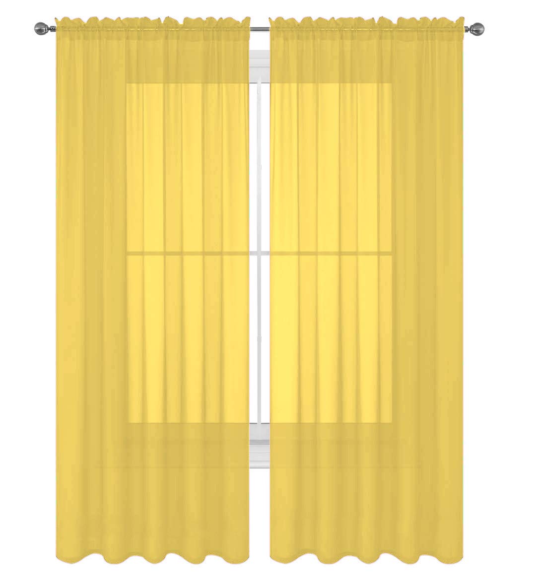Decotex 2 Piece Solid Elegant Sheer Curtains Fully Stitched Panels Window Treatment Drape (54' X 108', Yellow)