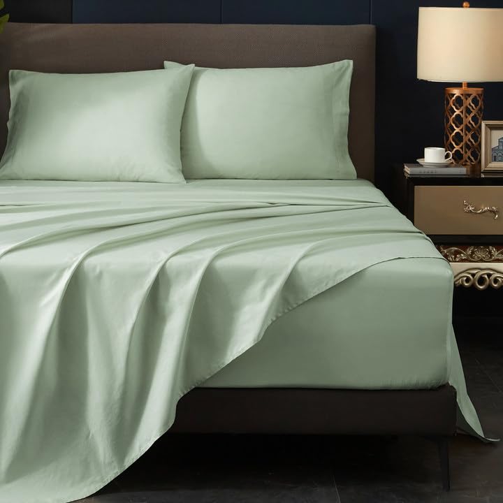 Hyprest 100% Cotton Cooling Sheets King, Sage Green Deep King Sheets For Thick Mattress, Soft Western Stay Cool Sheets For King