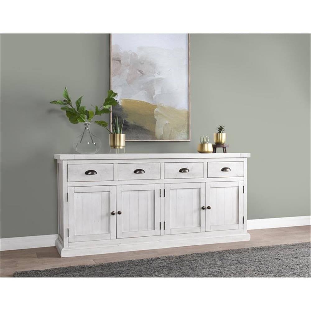 Kosas Home Quincy 4-Drawer 4-Door Solid Pine Wood Sideboard In Nordic Ivory