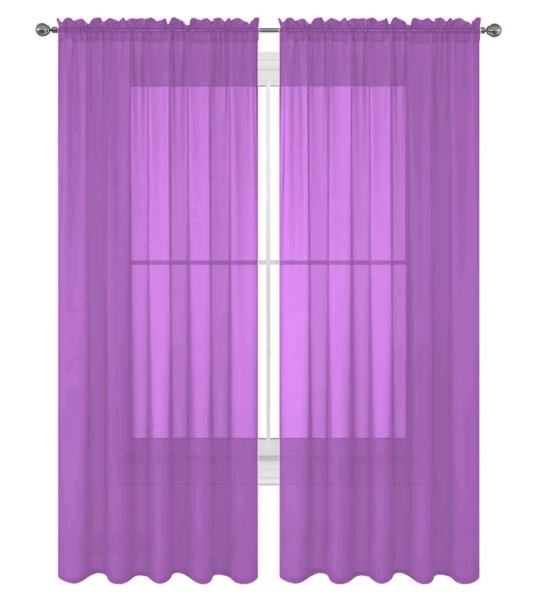 Decotex 2 Piece Solid Elegant Sheer Curtains Fully Stitched Panels Window Treatment Drape (54'' X 36'', Lilac)