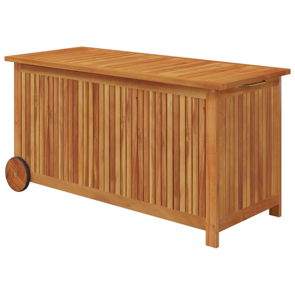 vidaXL Solid Acacia Wood Patio Storage Box with Wheels, Spacious Outdoor Garden Furniture Organizer with California Proposition 