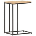 vidaXL Solid Mango Wood Side Table with Steel Frame, C-Shaped, Light Wood and Black, 13.8x17.7x25.6, Polished, Painted and Lacqu