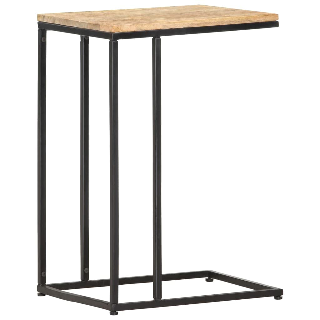 vidaXL Solid Mango Wood Side Table with Steel Frame, C-Shaped, Light Wood and Black, 13.8x17.7x25.6, Polished, Painted and Lacqu