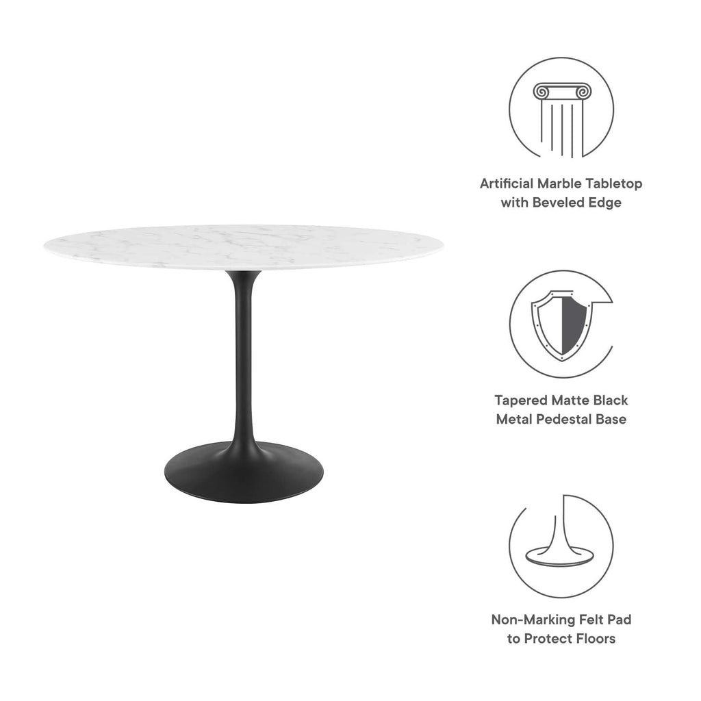 Modway Lippa 48" Oval Artificial Marble Dining Table, Black White