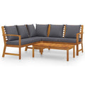 vidaXL 4-Piece Oil Finished Acacia Wood Patio Lounge Set - Modern Style Outdoor Seating with Coffee Table and Cushions - Dark Gray
