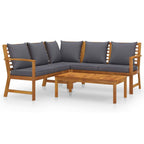 vidaXL 4-Piece Oil Finished Acacia Wood Patio Lounge Set - Modern Style Outdoor Seating with Coffee Table and Cushions - Dark Gray