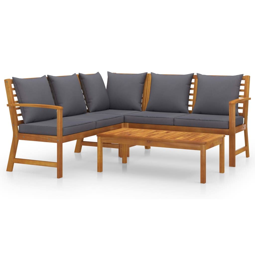 vidaXL 4-Piece Oil Finished Acacia Wood Patio Lounge Set - Modern Style Outdoor Seating with Coffee Table and Cushions - Dark Gray