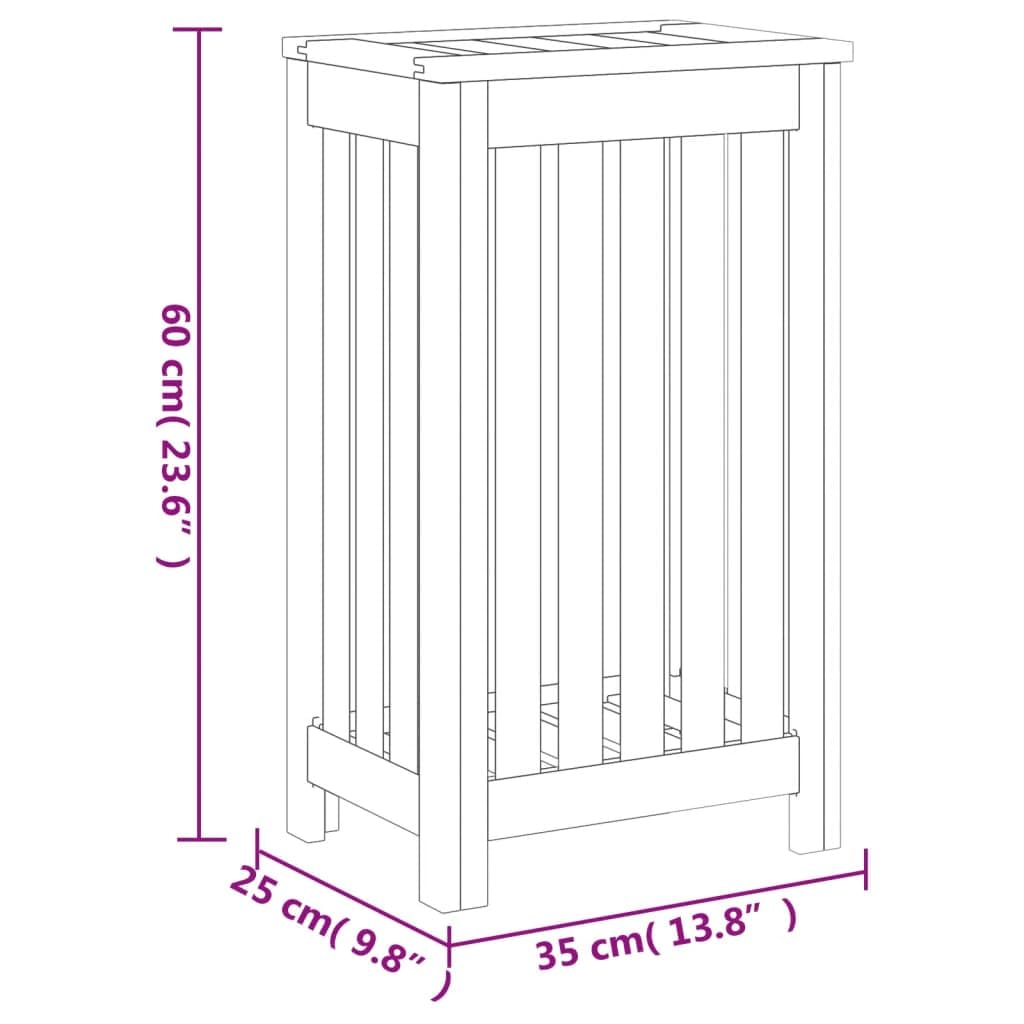 Vidaxl Teak Wood Wash Bin - Solid Wooden Laundry Basket With Lid, Slatted Design For Good Ventilation - Brown, 13.8&quot;X9.8&quot;X23.6&quot;
