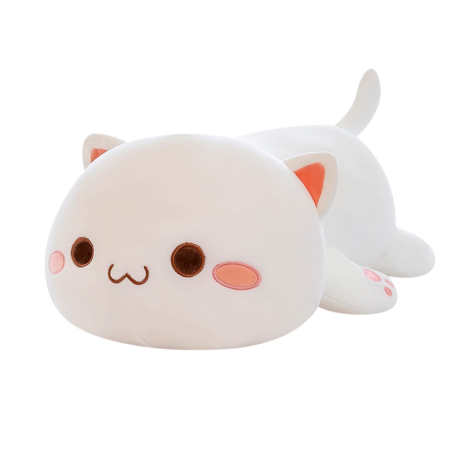 FUYU Cat Stuffed Animals, Soft Cat Plush Pillow Kawaii Kitten Stuffed Animal Toy Gifts for Kids Boys Girls Room Decor (White Rou