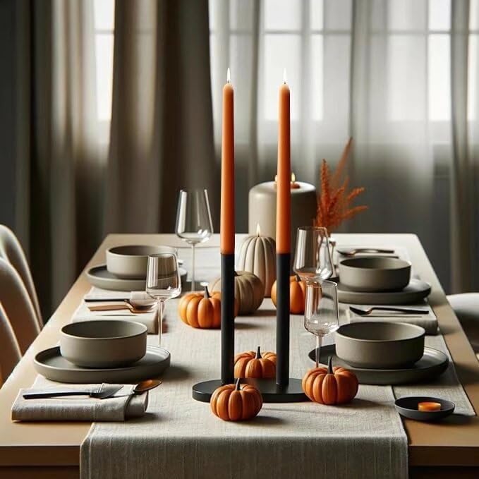 Pickood 12-Inch Tall Dripless Taper Candles Set Of 4 - Orange Tapered Candles, Perfect For Halloween,Fall - Smokeless, Unscented