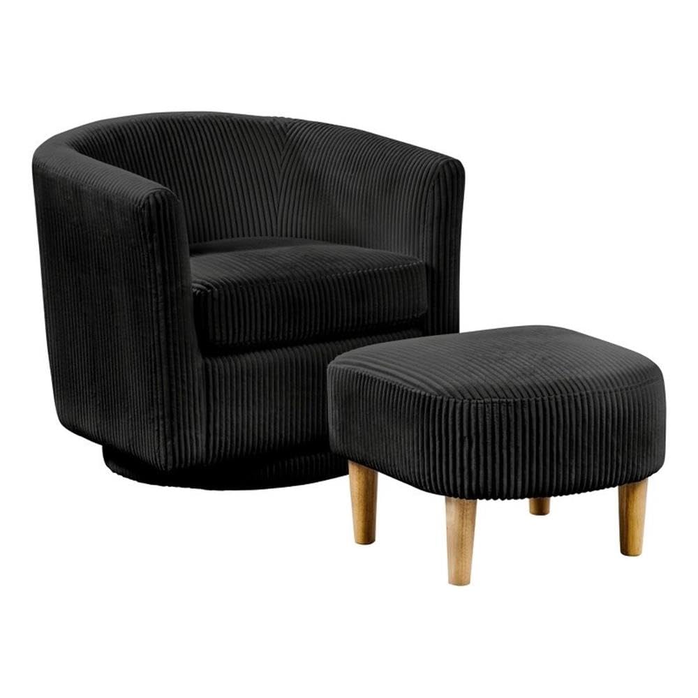 Best Quality Furniture 360° Swivel Accent Chair And Ottoman Set, Black