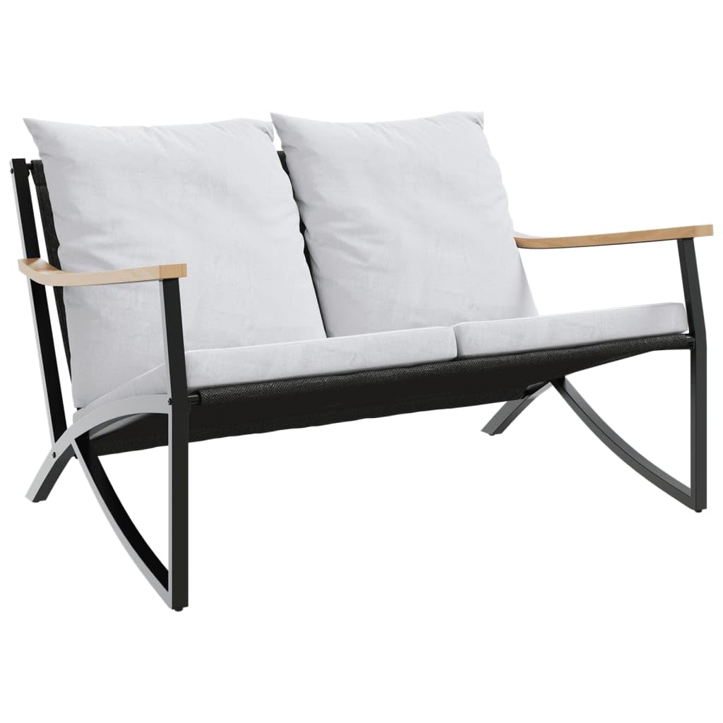 vidaXL 5 Piece Balcony Furniture Set - Black Steel with Light Gray Cushions, Outdoor Chair & Bench Seating for Patio/Garden/Terrace Combination Lounge Furniture