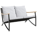 vidaXL 5 Piece Balcony Furniture Set - Black Steel with Light Gray Cushions, Outdoor Chair & Bench Seating for Patio/Garden/Terrace Combination Lounge Furniture