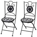 vidaXL Set of 2 Mosaic Bistro Chairs - Ceramic Black and White Design - Powder Coated Iron Frame - Waterproof - Garden/Patio/Balcony Furniture.