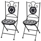 vidaXL Set of 2 Mosaic Bistro Chairs - Ceramic Black and White Design - Powder Coated Iron Frame - Waterproof - Garden/Patio/Balcony Furniture.