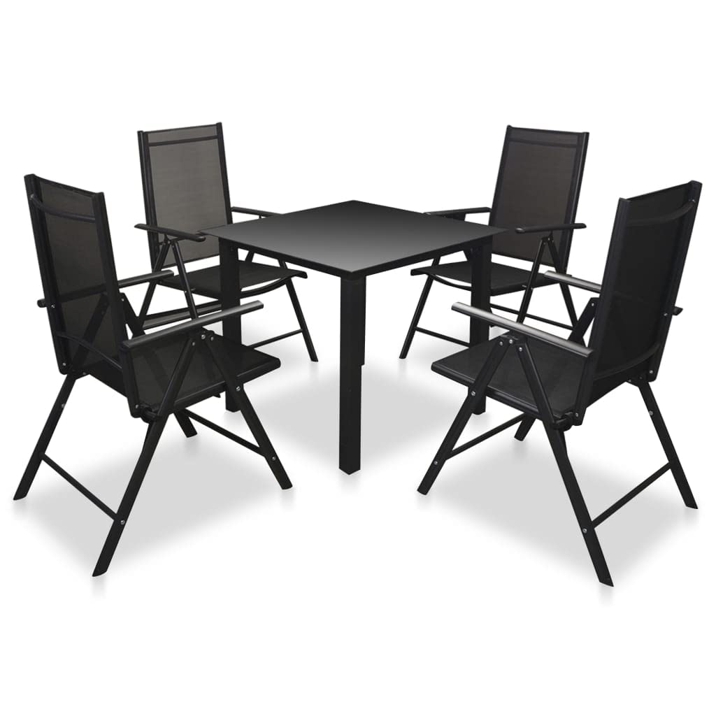 5 Piece Patio Dining Set with Folding Chairs Aluminium Black