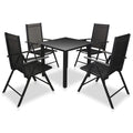 vidaXL 5-Piece Patio Dining Set - Foldable Outdoor Chairs, Glass Tabletop, Weather-Resistant Textilene Seats, Powder-Coated Alum