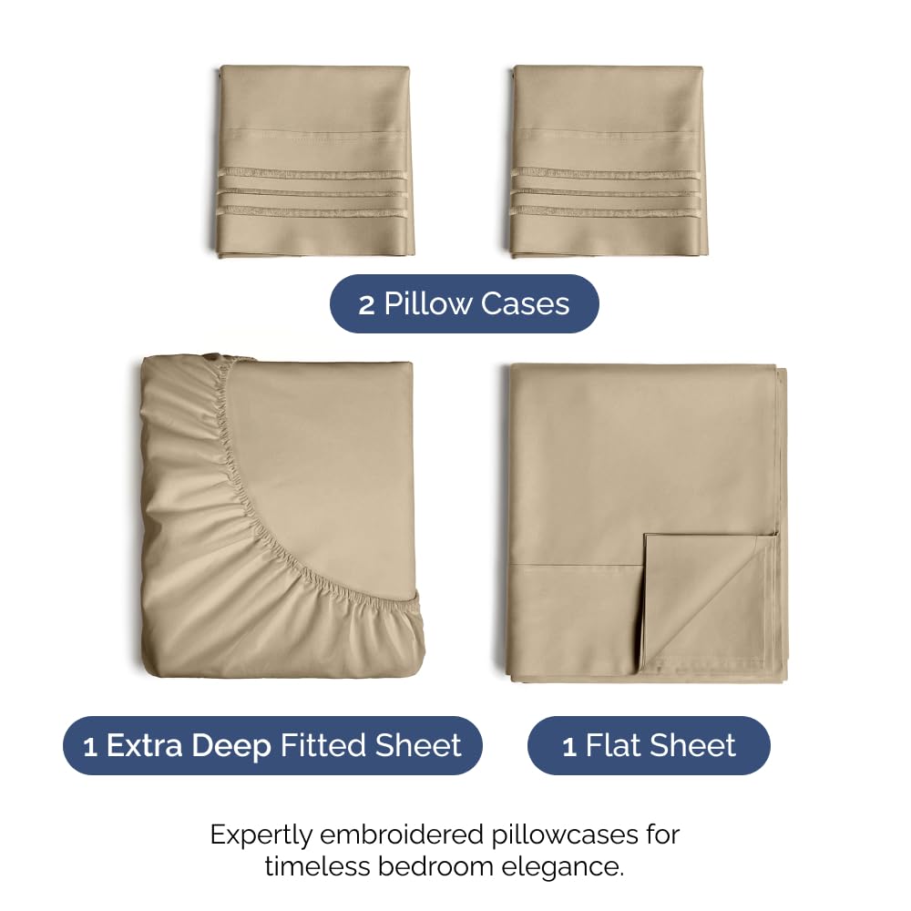 Extra Deep Pocket King Sheets - 4 Piece Breathable & Cooling Bed Sheets - Hotel Luxury Bed Sheet Set - Soft, Wrinkle Free & Comfy - Easily Fits Extra Deep Mattresses - Deep Pocket Cream Sheets Set
