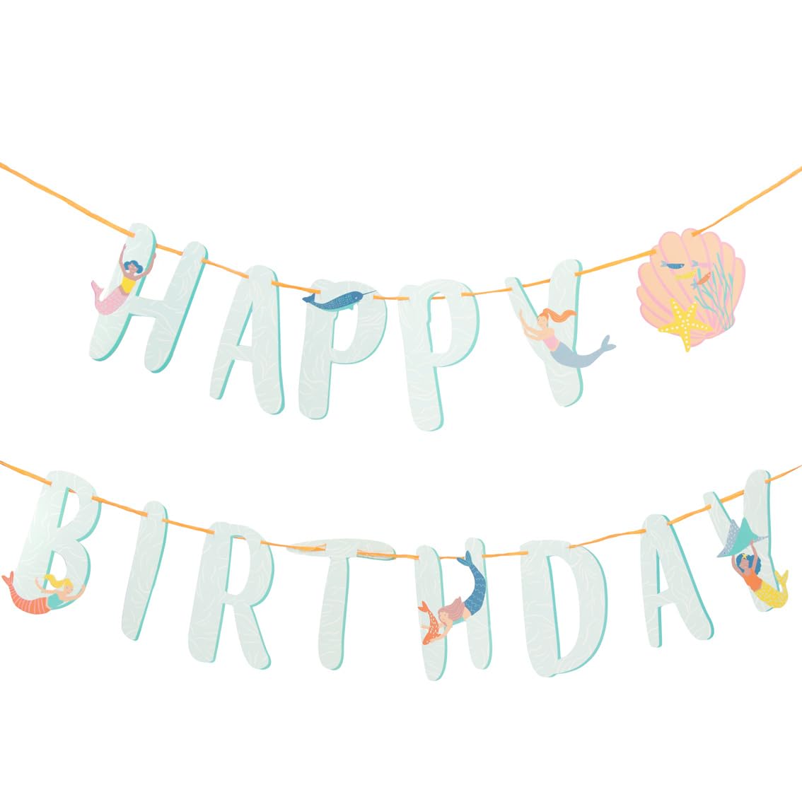 Talking Tables Mermaid Themed Reusable Happy Birthday Bunting Garland | Under The Sea Party Decorations | Paper Banner is 3metre