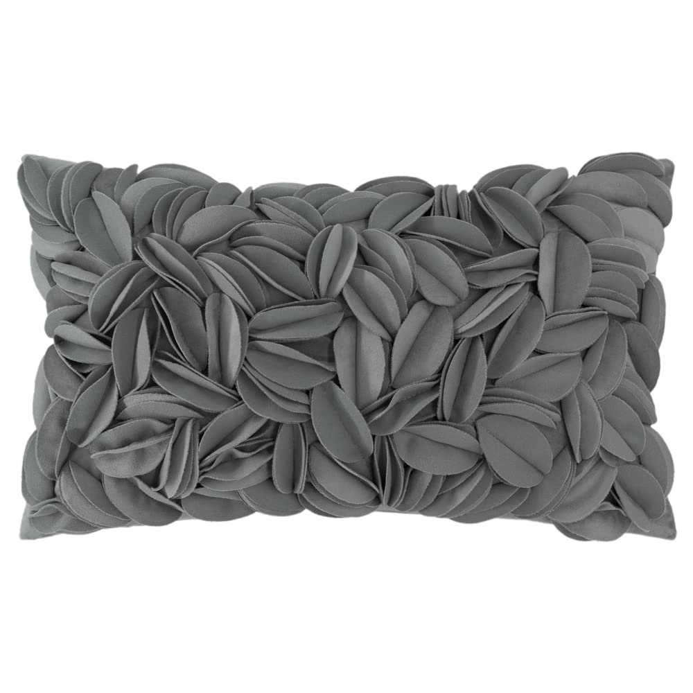 Kingrose Handmade 3D Flower Accent Pillow Cover Decorative Throw Pillow Case Solid Soft Cushion Covers Velvet 12 X 20 Inches Gre