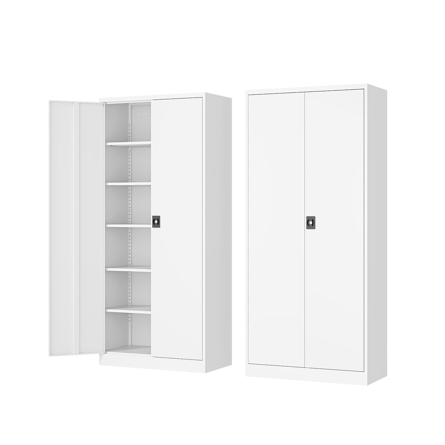 Fesbos Metal Storage Cabinet-72” Tall Steel File Cabinets With Lockable Doors And Adjustable Shelves-White Steel Storage Cabinet For Kitchen, Office, Garage
