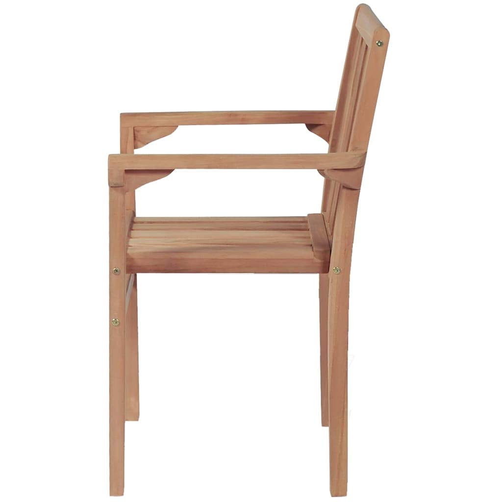 vidaXL 2X Solid Teak Wood Stacking Patio Chairs Water-Base Finish Outdoor Home Backyard Patio Seat Seating Relaxer Armchair Furniture