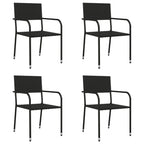 vidaXL 5 Piece Patio Dining Set Black Poly Rattan and Steel - Modern Garden Outdoor Lounge Furniture with Tempered Glass Tabletop and Stackable Chairs